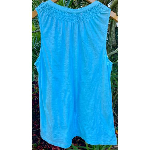 Lilly Pulitzer Essie Aqua Blue Sleeveless Henley Top Sz M - Picture 4 of 5